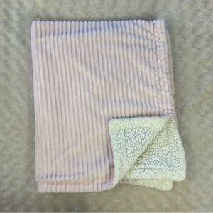 Mon Lapin Pink Ribbed Stripes Baby Blanket White Sherpa Underside Security Lovey